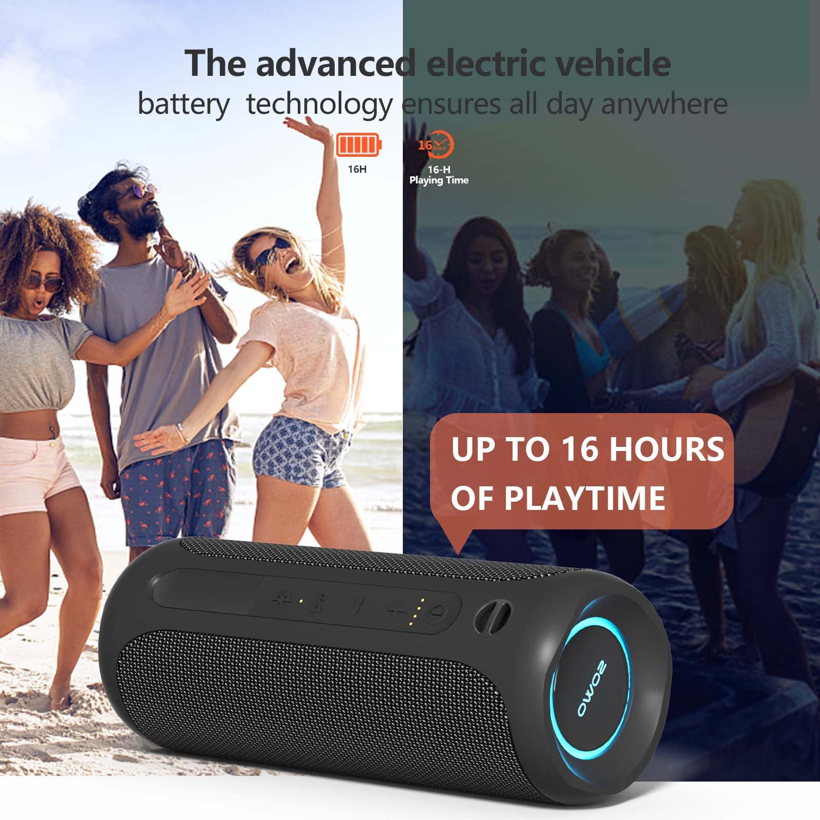 Portable Speaker, Wireless Bluetooth Speaker, Ipx7 Waterproof, 25W Loud Stereo Sound, Bassboom Technology, Tws Pairing, Built In